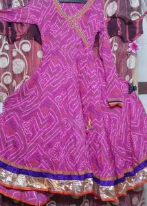 Pink Bandhani Print Anarkali 💗