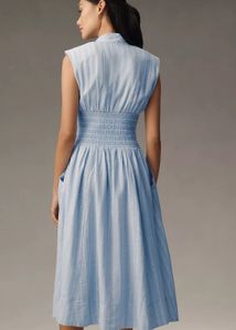 Tommie Cap Sleeves Smocked-Waist MIDI Dress
