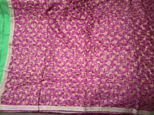 Rose Embroidered Dupatta - Gold Lace Border