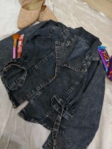 Denim Jacket with Tie Waist