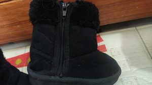 Black Faux Suede Buckle Winter Boots
