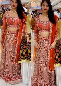 Elegant Orange Embroidered Lehenga Choli
