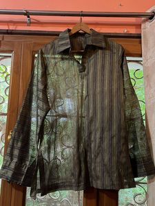 Striped Sheer Olive Green Blouse