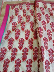 Off White And Red Half Half Kota Saree