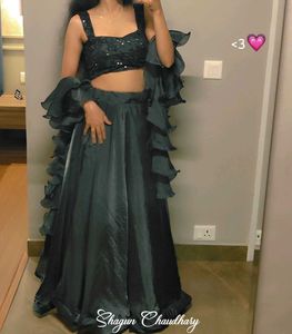 black lehnga with frill dupatta