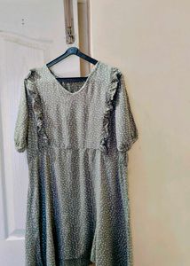 Olive Green Floral Ruffle Dress