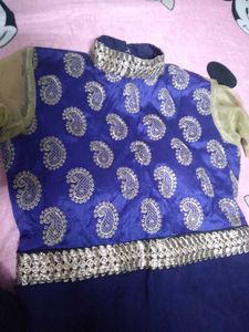 Elegant Blue &amp; Gold Anarkali Suit