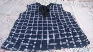 Blue Plaid Tie-Neck Top