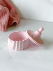 Ribbed Jar With Tray Pink Set