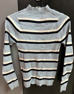 Striped Mock Neck Ribbed Knit Top