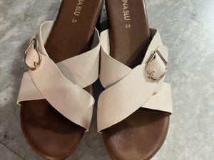 Luna Blu White Buckle Slides