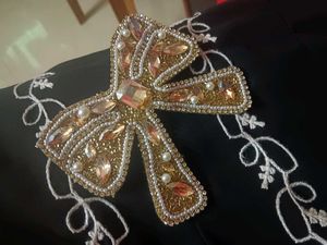 Gold Beaded Bow Brooch