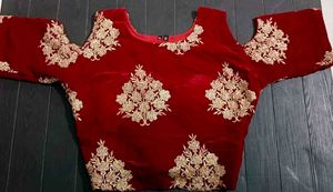 Designer Red Velvet Embroidered Blouse