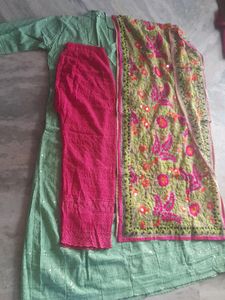 Chikankari Heavy Work Long Dress With Pant Dupatta