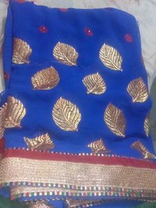 Blue & Gold Embroidery Zari work Saree