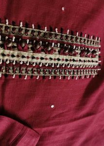 Maroon Cotton Embroidered Kurta