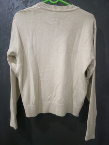 Women V Neck Beige Sweater