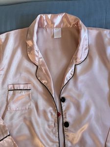 Baby Pink Satin Full-Slevees Night Shirt