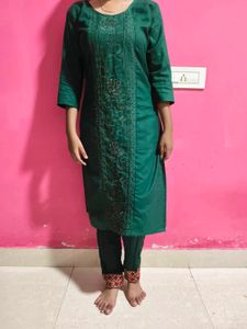 Green Embroidery Kurti Set