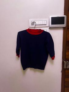 Navy Blue &amp; Red Knit Sweater