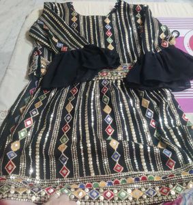 Black &amp; Golden Sequence Embroidered Kurti &amp; Shara