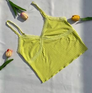Neon Green Lace Trim Cami Tank Top
