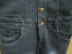 Women Navy Blue Dungaree With Unique Back Design
