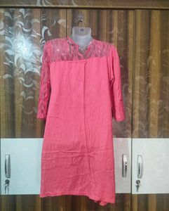 Coral Lace Detail Dress
