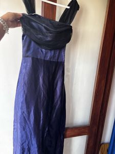 Blue Shimmer Satin Prom Dress With Side Slit