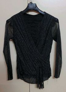 Chic Black Sparkle Wrap Top