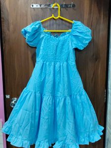 Sky Blue Puff Sleeve Tiered Mini Dress