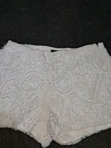 Zara Pearl Embellished Lace Short  Beaded Zipper