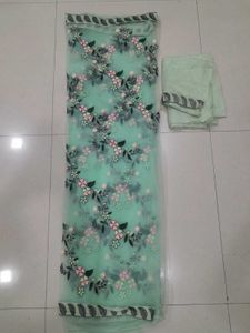 Mint Green Floral Embroidered Fabric