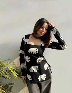 Elephant Print Long Sleeve Top