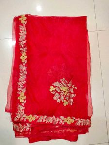 Red Embroidered Sari