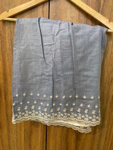 Blue Embroidered Hem Skirt