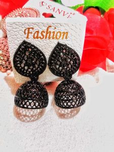 Combo Set Of 2 Pink &amp; Black Metallic Jhumkas
