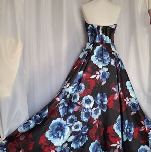 High Low Strapless Floral Dress