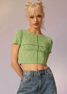 H&amp;M Light Green Seam Design Crop Tee