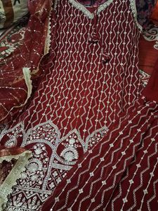 Maroon Embroidered Kurta Set