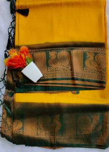 Premium  Varanasi Banarasi Yellow & Green Saree