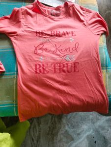 Girls Full T-shirt in Coral Colour