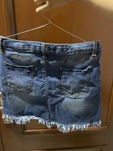 Denim Mini Skirt with Frayed Hem