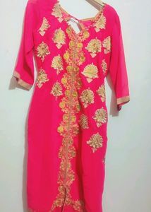 Rani Color Sharara Suit With Dupatta