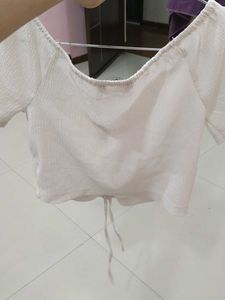 Zudio White Ruched Crop Top - Size S