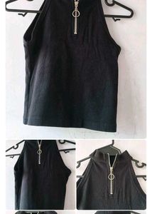 Black Zip-Up Crop Top