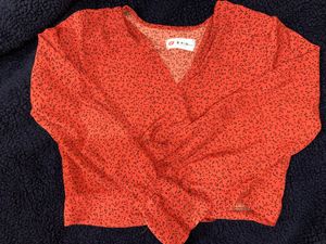V Neck Red Wrap Style Crop Top