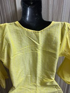 Yellow Embroidered Kurti