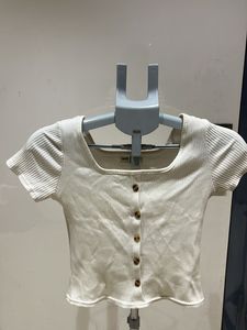 Cute Cream Ribbed Crop Top