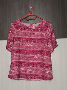Pink Geometric Print Short Sleeve Top